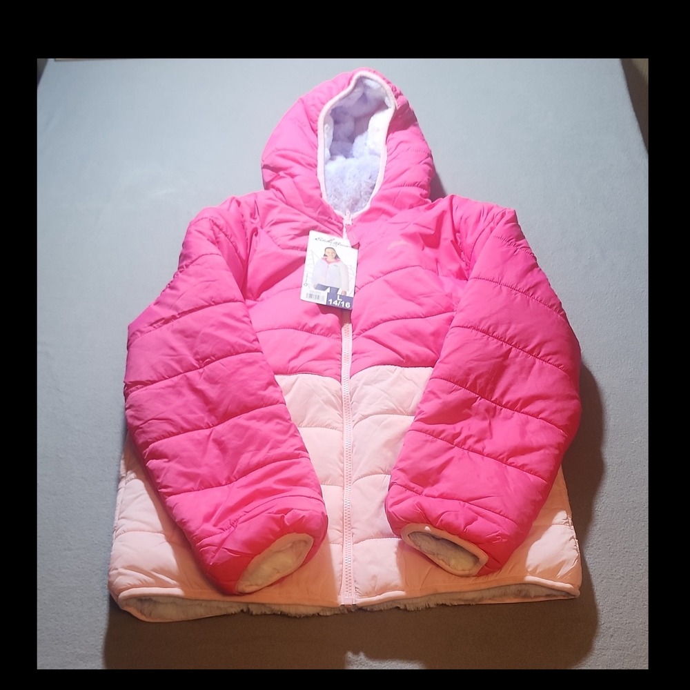 Eddie Bauer Kids Girls Hooded Puffer Jacket Full Zip Fleece Lined 14/16
